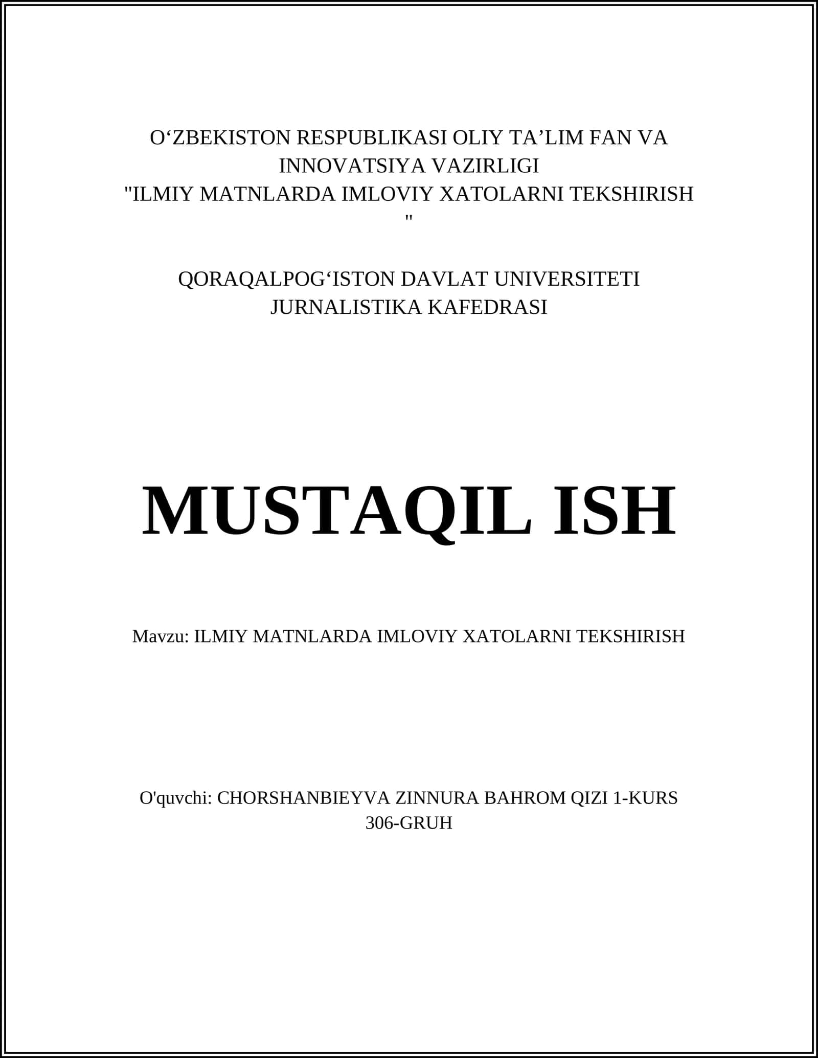 ILMIY MATNLARDA IMLOVIY XATOLARNI TEKSHIRISH