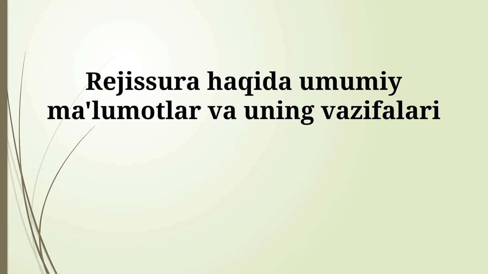 Rejissura haqida umumiy ma'lumotlar va uning vazifalari