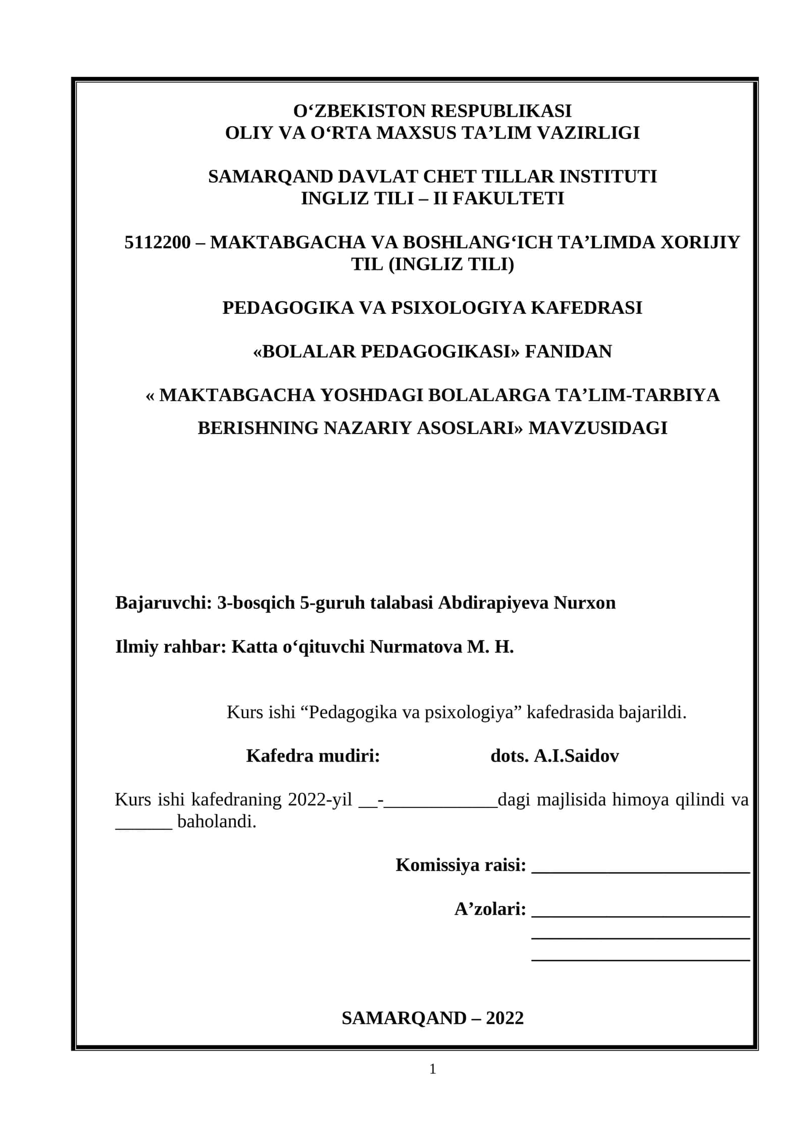 MAKTABGACHA YOSHDAGI BOLALARGA TA’LIM-TARBIYA BERISHNING NAZARIY ASOSLARI