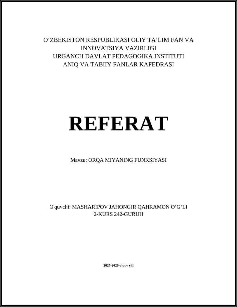 ORQA MIYANING FUNKSIYASI