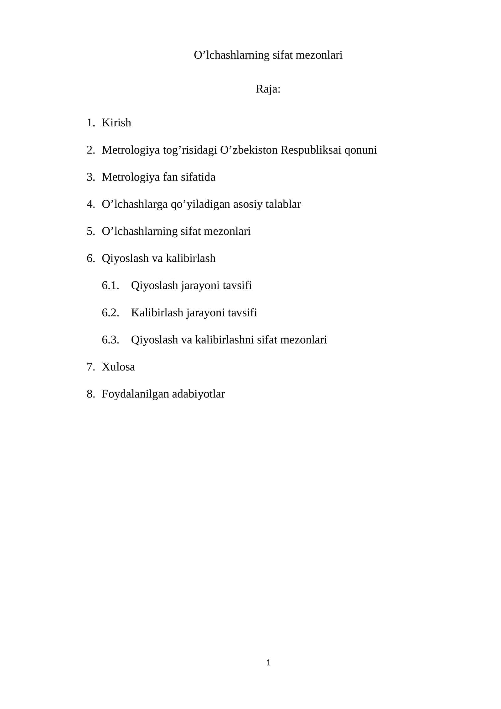 O'lchash sifat mezonlari