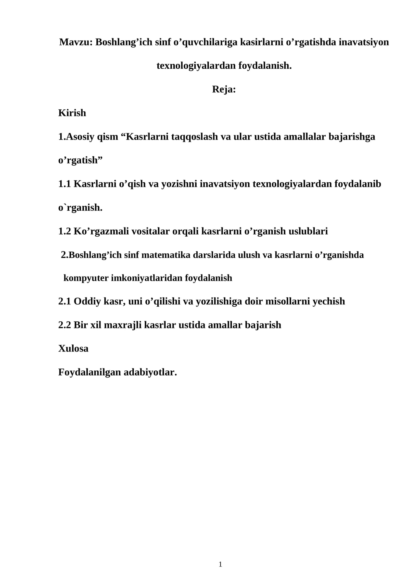Boshlang’ich sinf o’quvchilariga kasirlarni o’rgatishda inavatsiyon texnologiyalardan foydalanish
