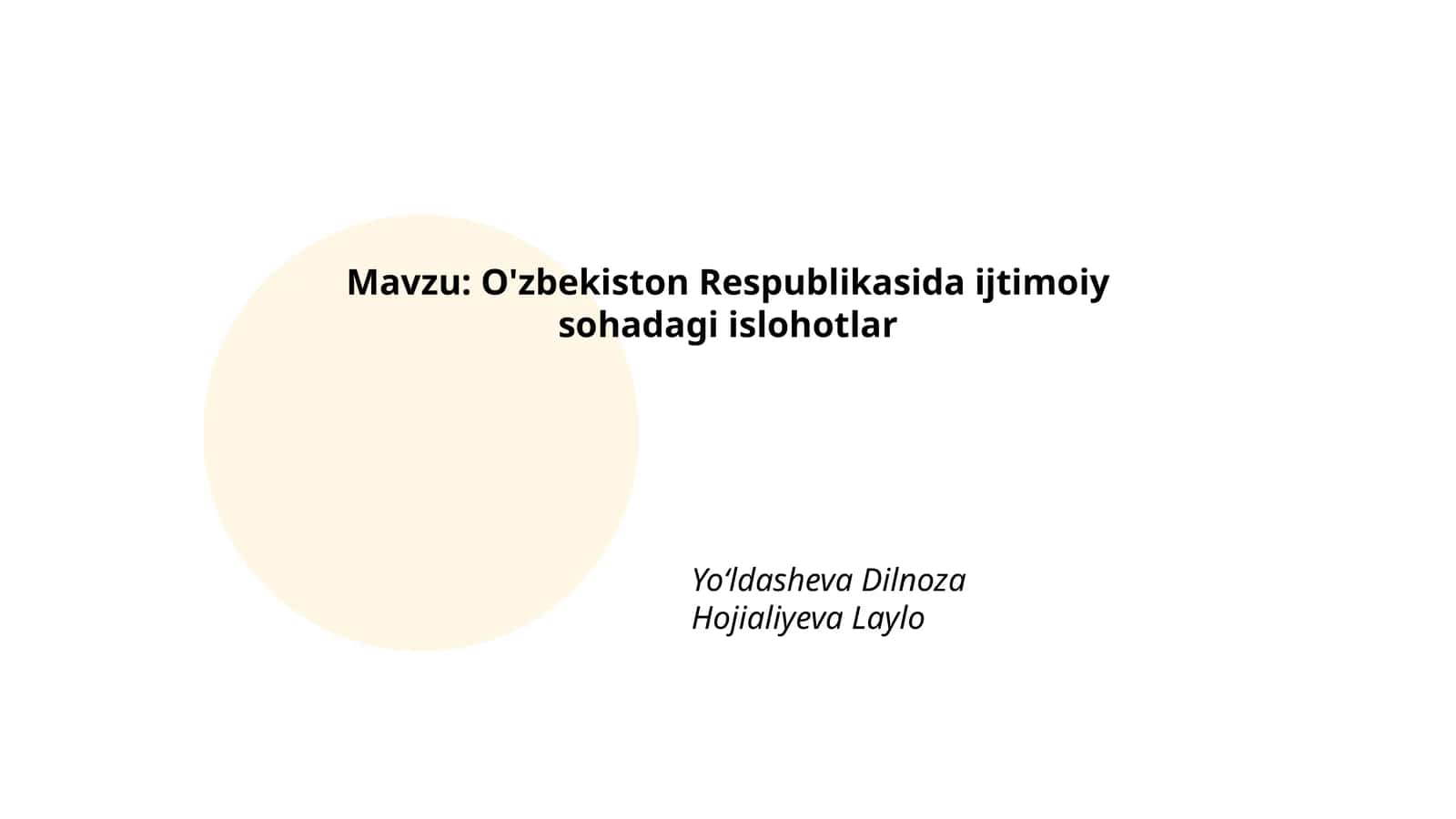 O'zbekiston Respublikasida ijtimoiy sohadagi islohotlar