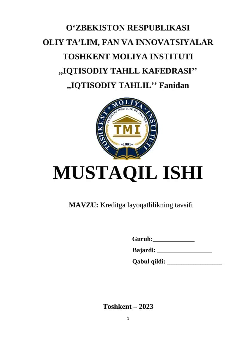 Kreditga layoqatlilikning tavsifi