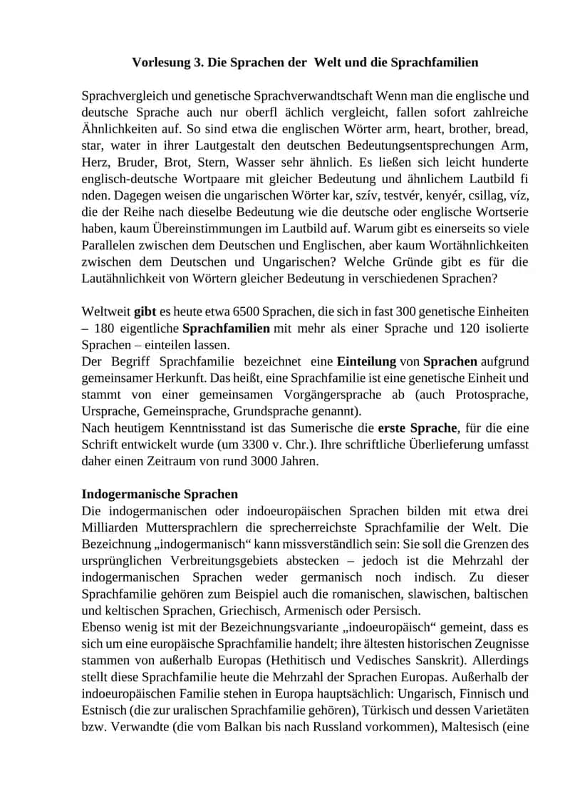 Die Sprachen der Welt und die Sprachfamilien