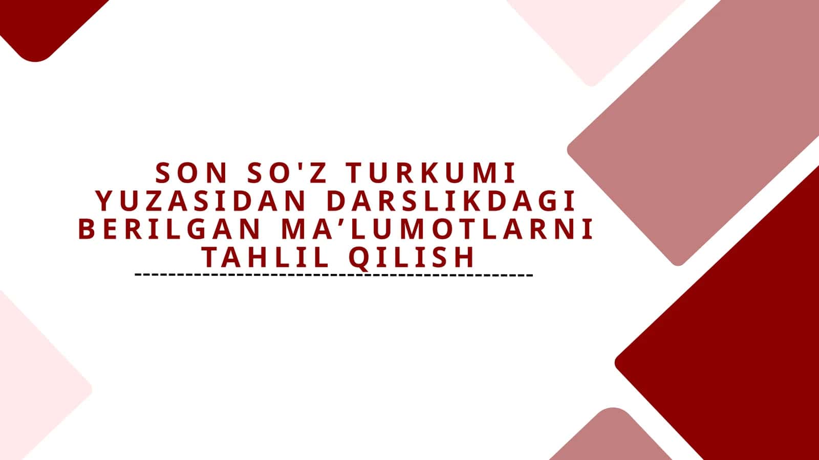 Son so'z turkumi yuzasidan darslikdagi berilgan ma'lumotlarni tahlil qilish