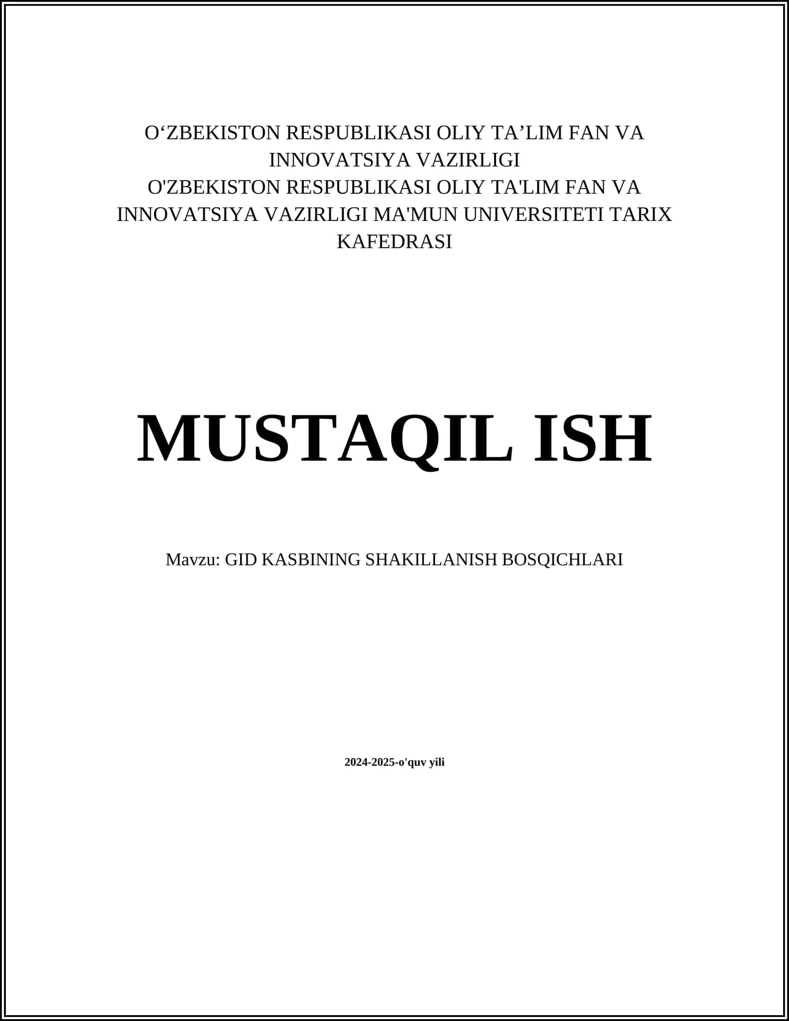GID KASBINING SHAKILLANISH BOSQICHLARI