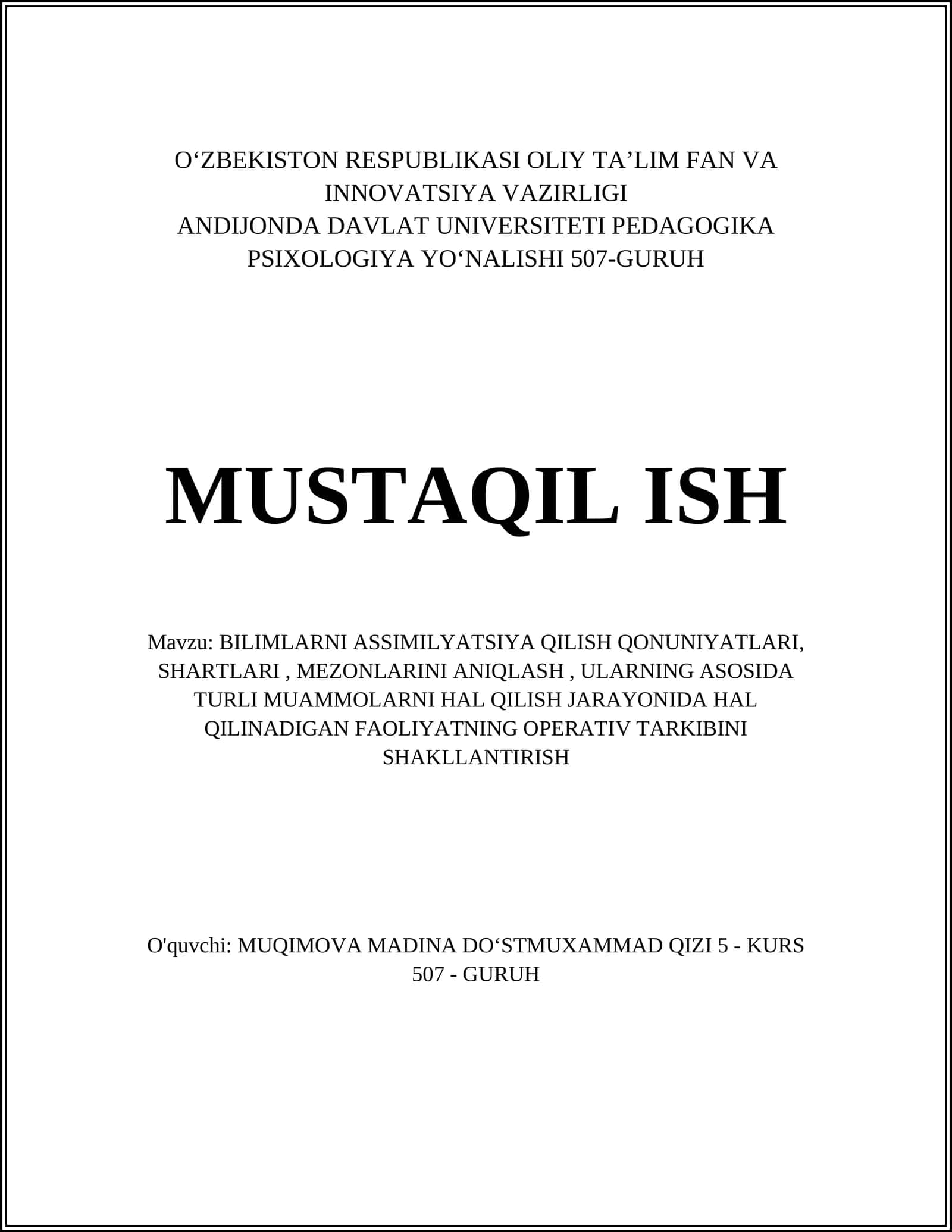 BILIMLARNI ASSIMILYATSIYA QILISH QONUNIYATLARI