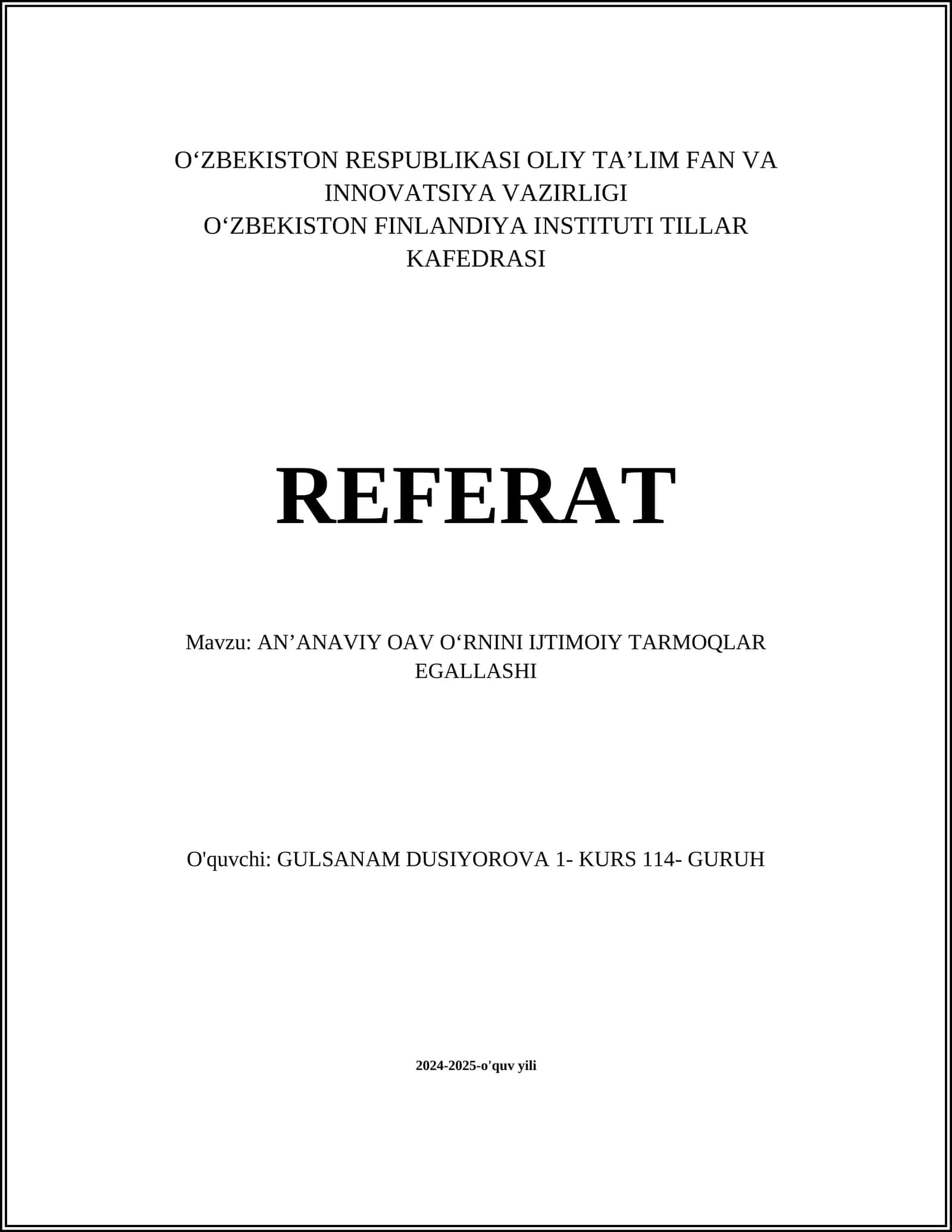 ANʼANAVIY OAV OʻRNINI IJTIMOIY TARMOQLAR EGALLASHI