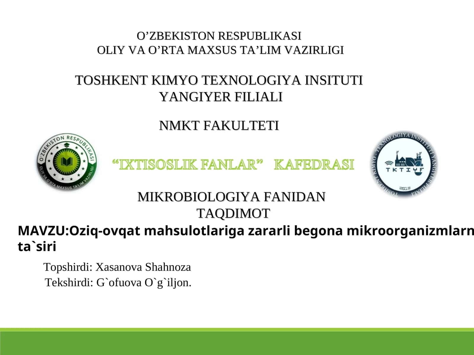 MIKROBIOLOGIYA FANIDAN TAQDIMOT