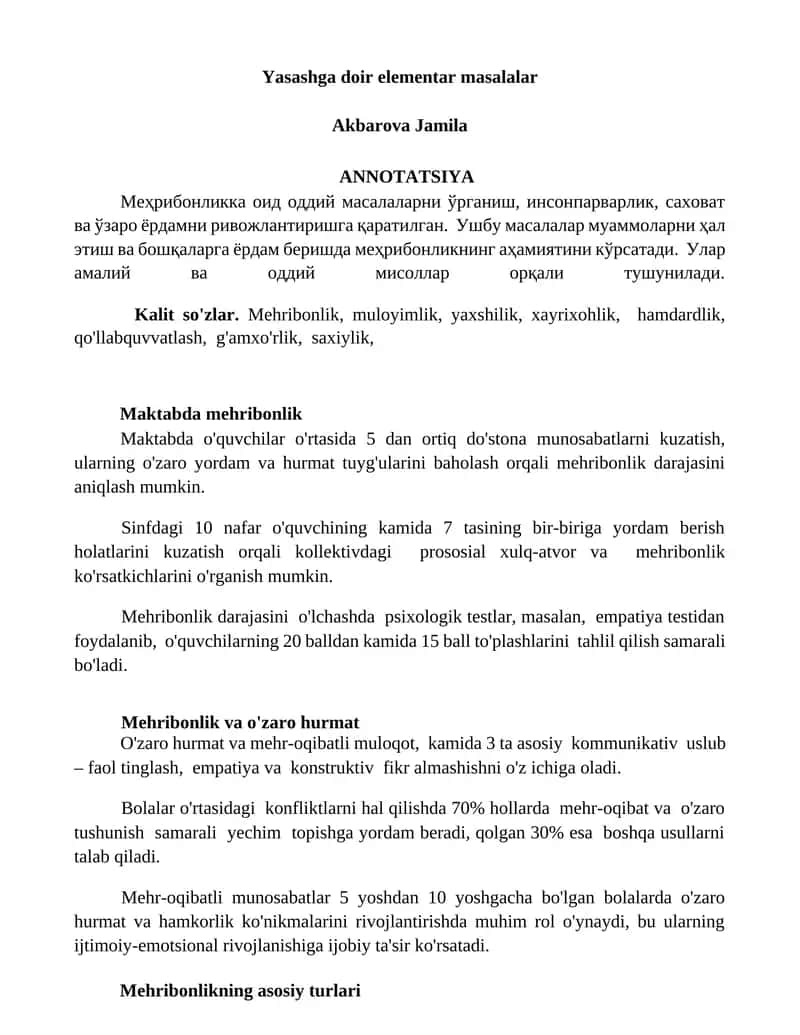 Yasashga doir elementar masalalar
