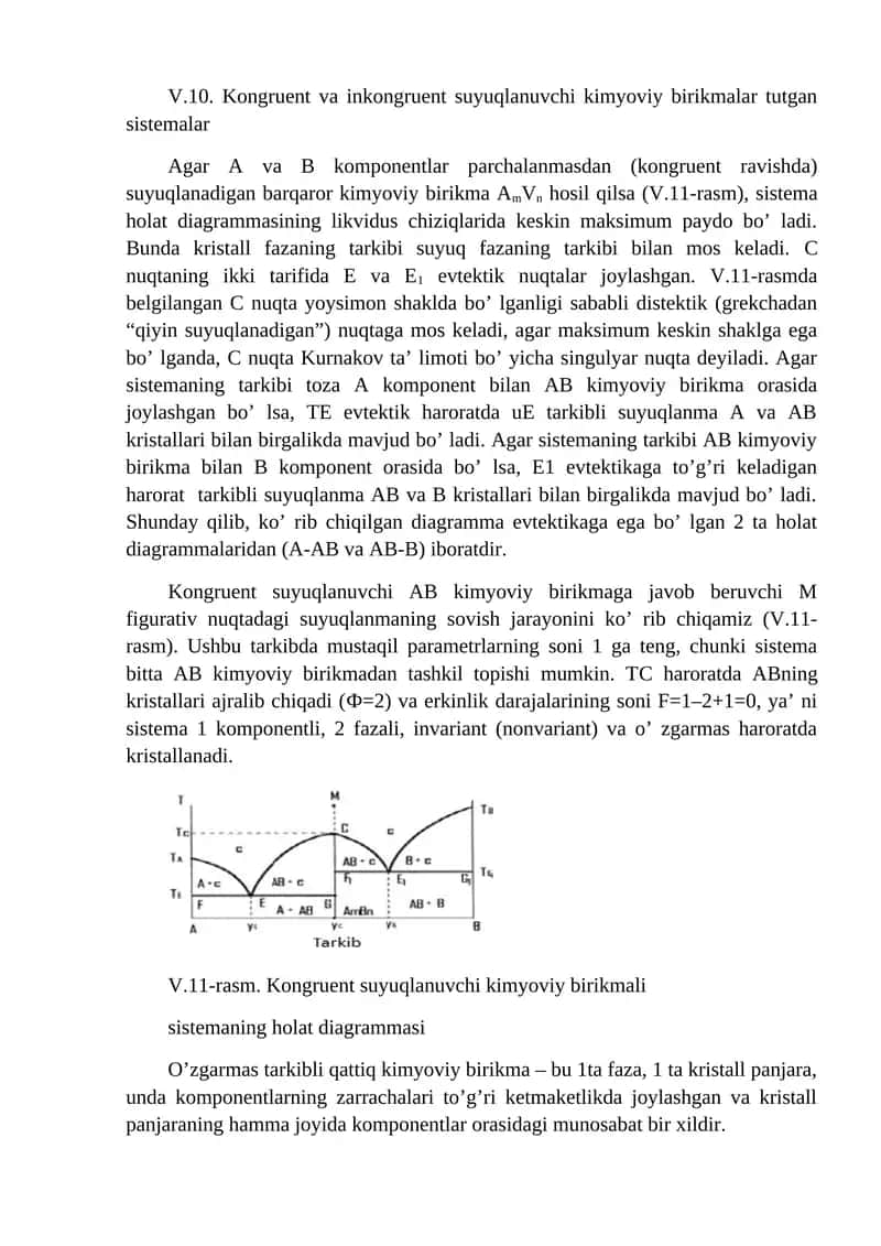 Kongruent va inkongruent suyuqlanuvchi kimyoviy birikmalar tutgan sistemalar