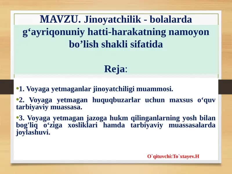 Jinoyatchilik - bolalarda g'ayriqonuniy hatti-harakatning namoyon bo'lish shakli