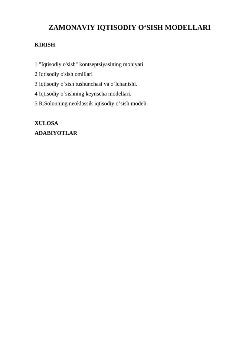 Zamonaviy iqtisodiy o‘sish modellari