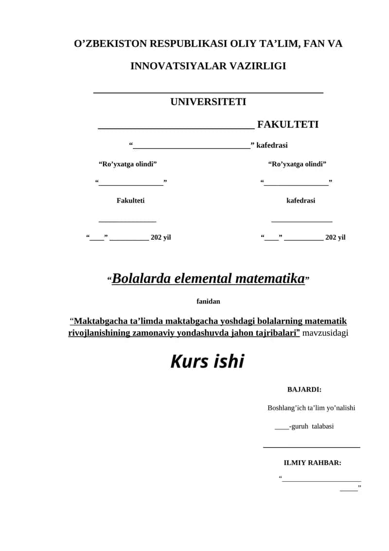 Maktabgacha taʼlimda maktabgacha yoshdagi bolalarning matematik rivojlanishining zamonaviy yondashuvda jahon tajribalari