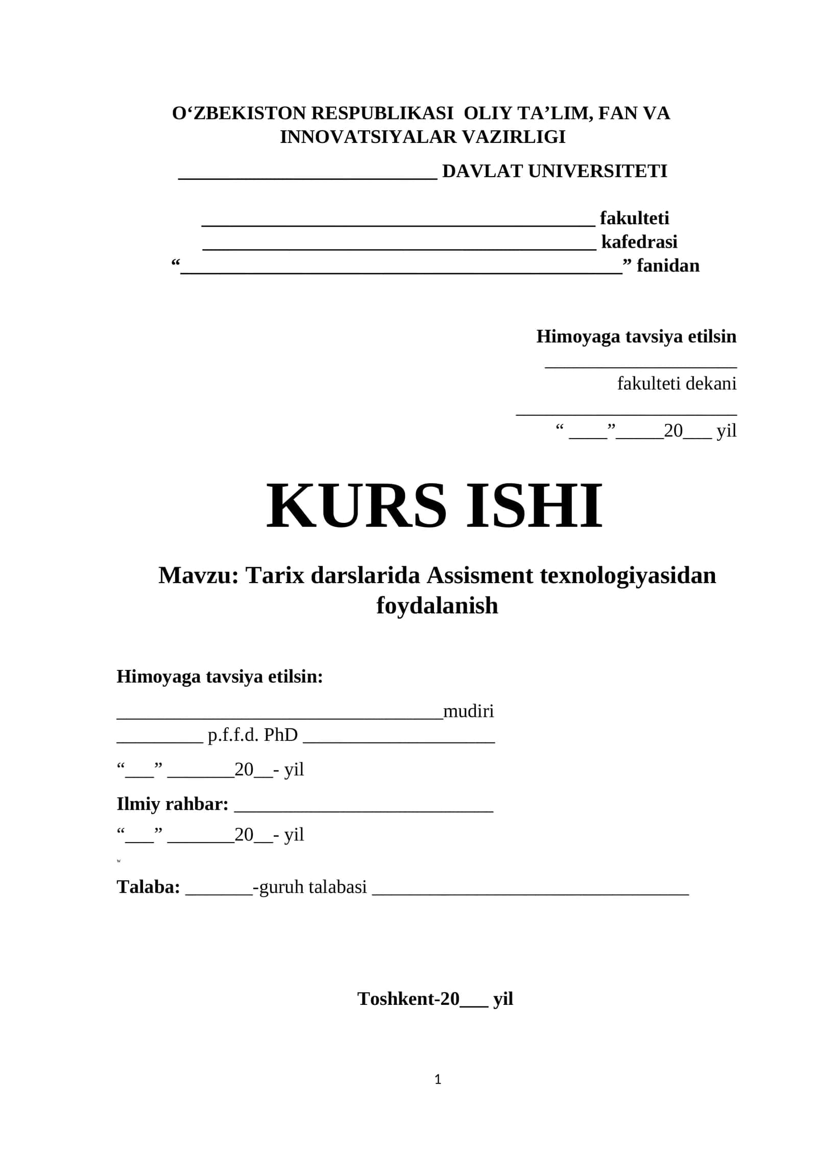 Tarix darslarida Assisment texnologiyasidan foydalanish