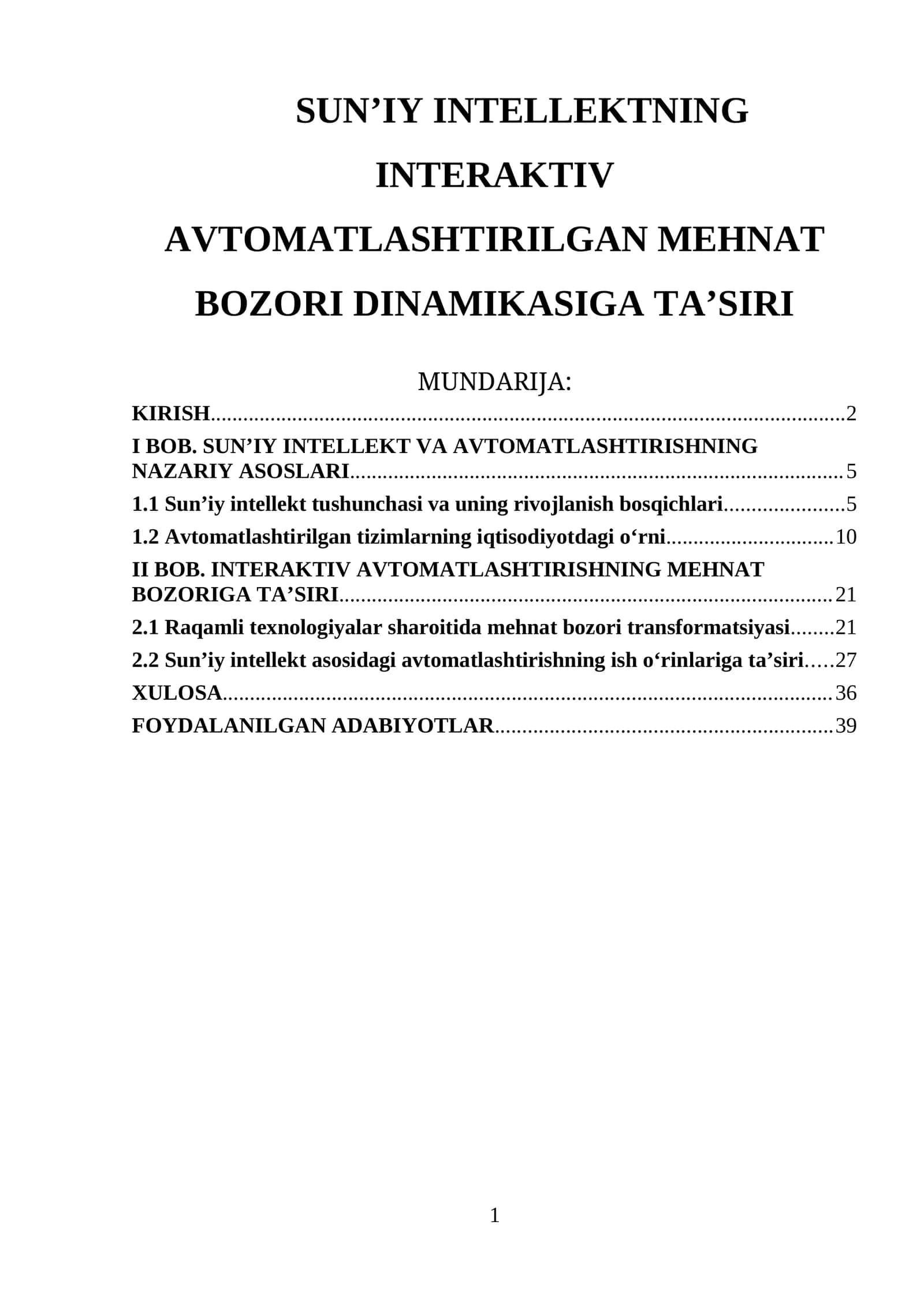 SUN’IY INTELLEKTNING INTERAKTIV AVTOMATLASHTIRILGAN MEHNAT BOZORI DINAMIKASIGA TA’SIRI