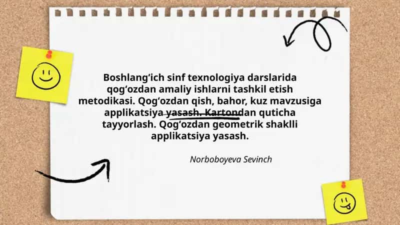 Boshlangʻich sinf texnologiya darslarida qogʻozdan amaliy ishlarni tashkil etish metodikasi