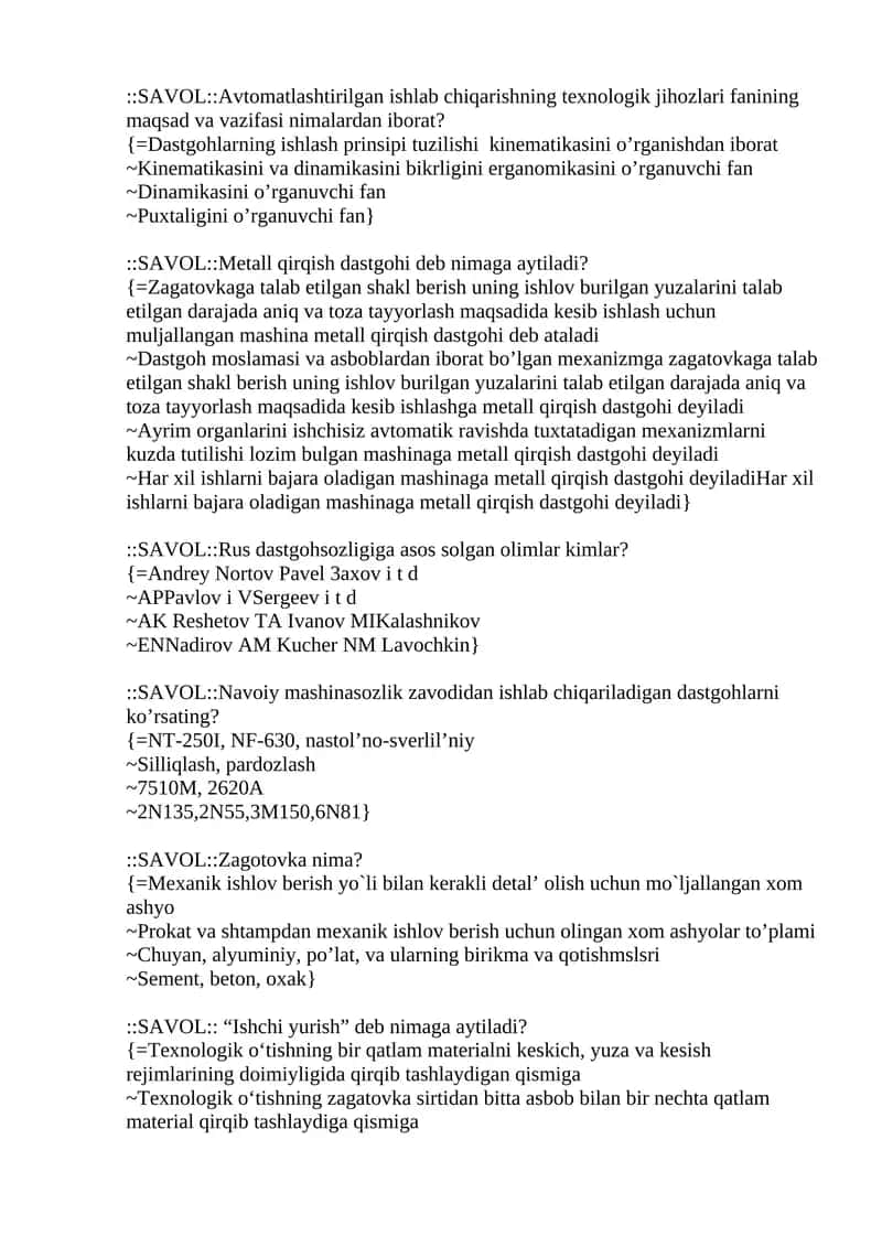 Avtomatlashtirilgan ishlab chiqarishning texnologik jihozlari