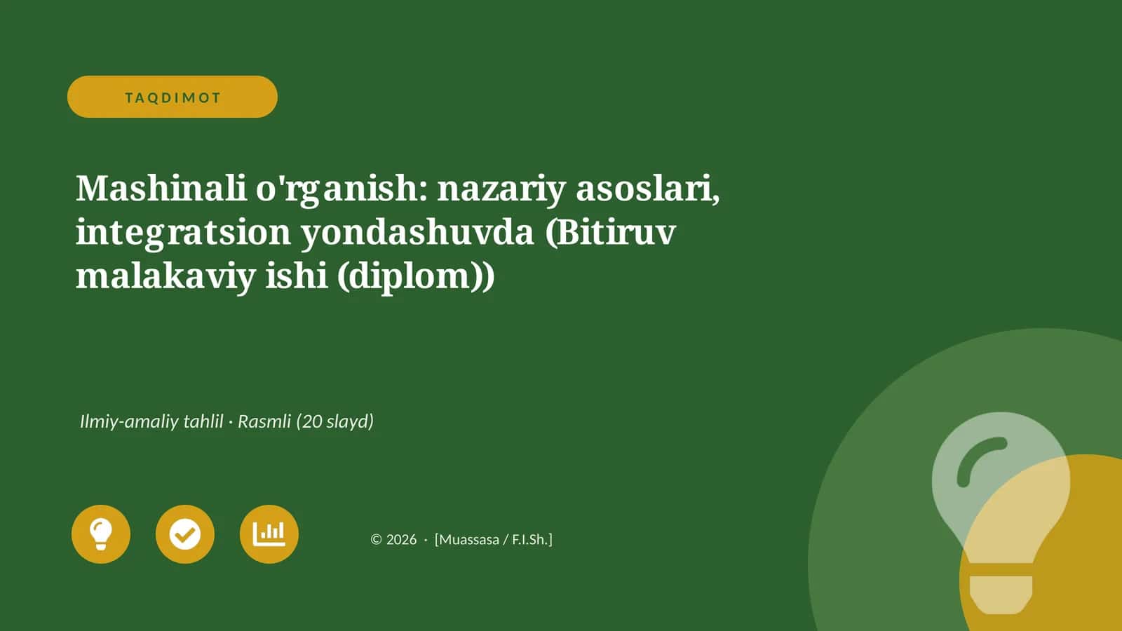 Mashinali o'rganish: nazariy asoslari, integratsion yondashuvda (Bitiruv malakaviy ishi (diplom))