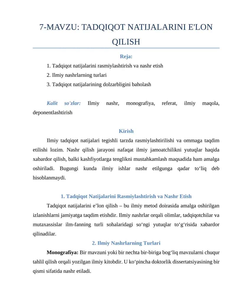 Tadqiqot natijalarini e'lon qilish
