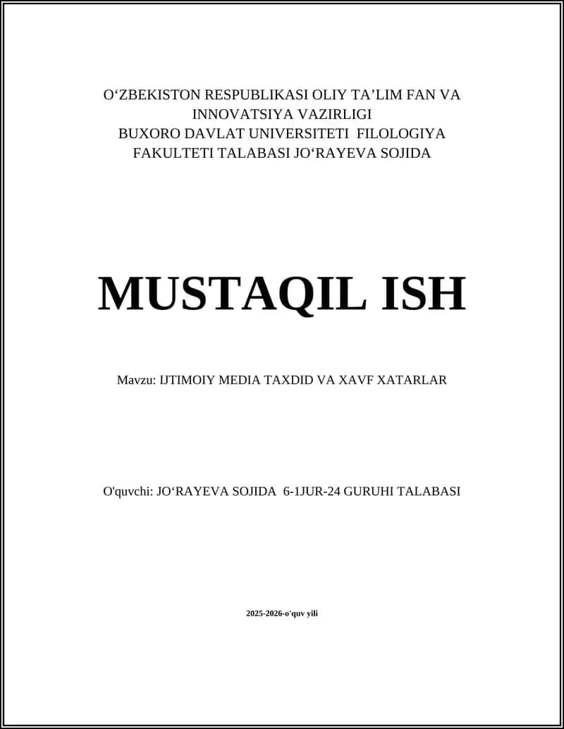 IJTIMOIY MEDIA TAXDID VA XAVF XATARLAR