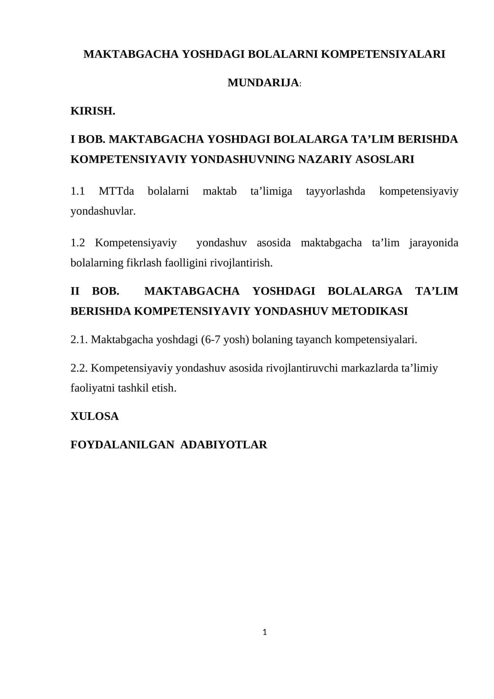 Maktabgacha Yoshdagi Bolalarni Kompetensiyalari