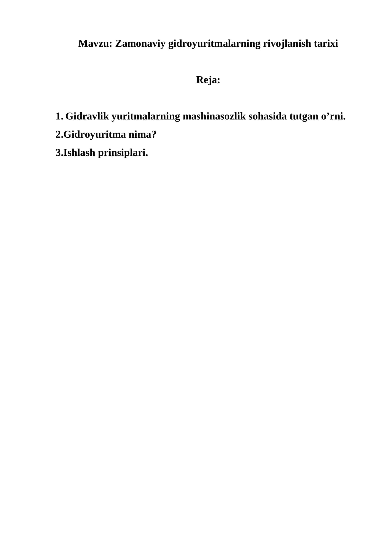 Zamonaviy gidroyuritmalarning rivojlanish tarixi