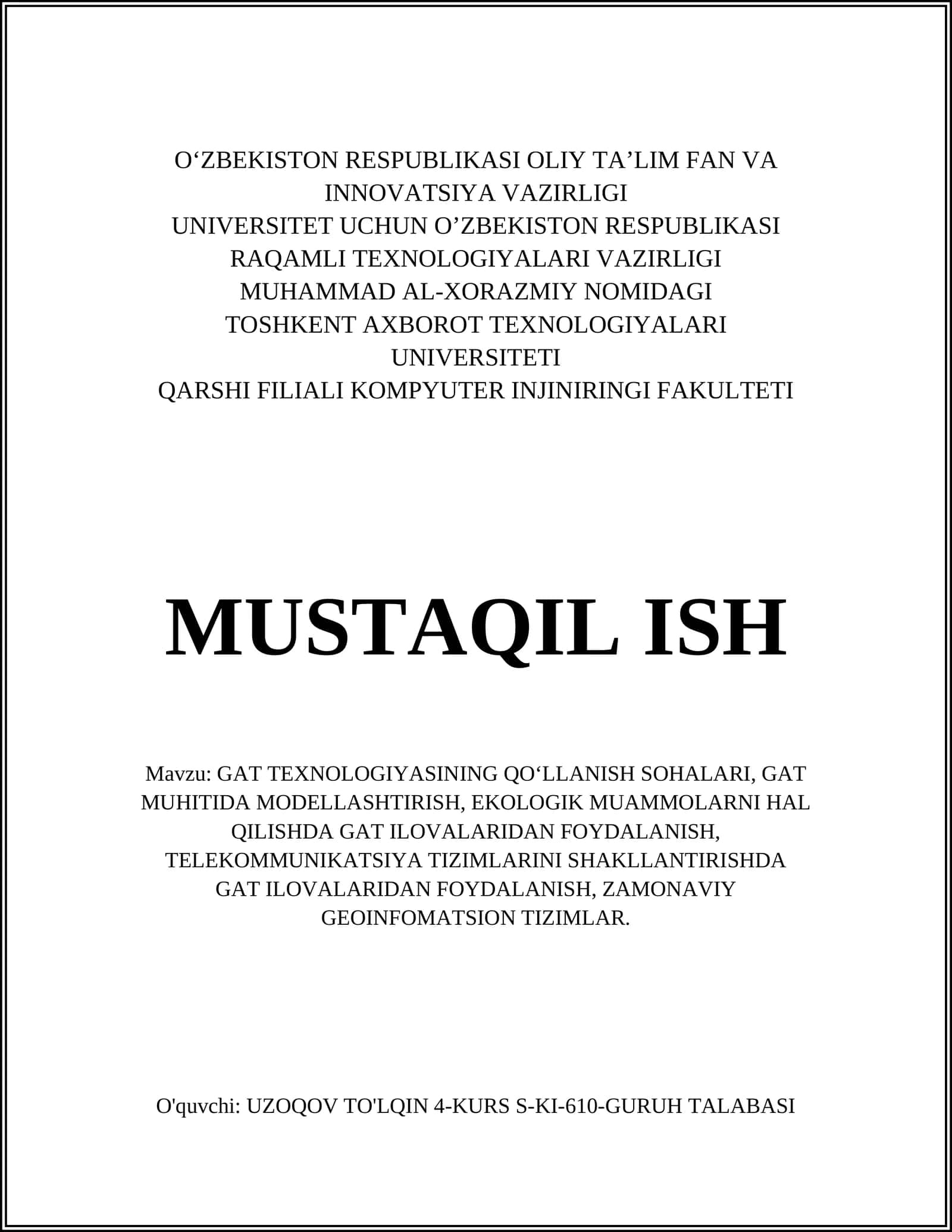 GAT TEXNOLOGIYASINING QO‘LLANISH SOHALARI