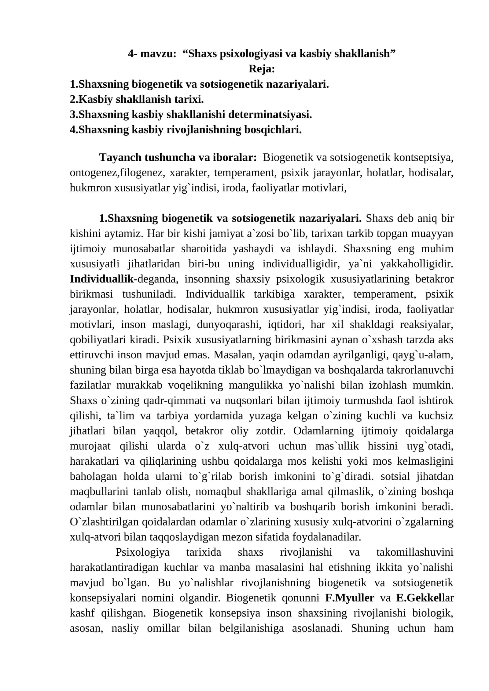 Shaxs psixologiyasi va kasbiy shakllanish