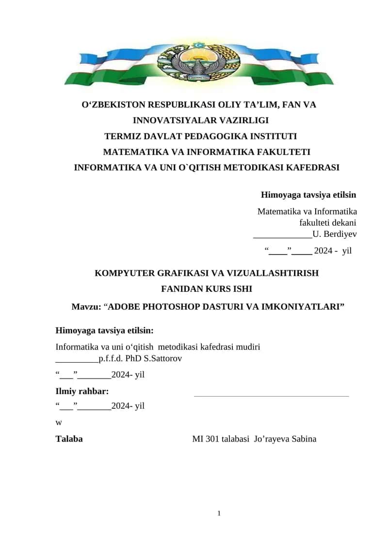 ADOBE PHOTOSHOP DASTURI VA IMKONIYATLARI