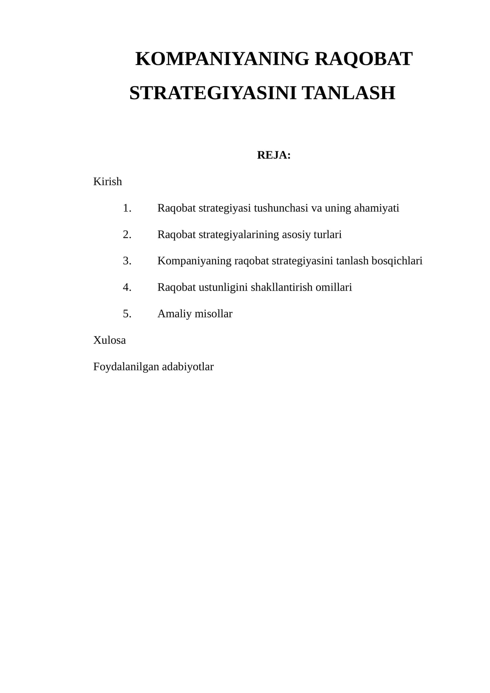 Raqobat Strategiyasini Tanlash