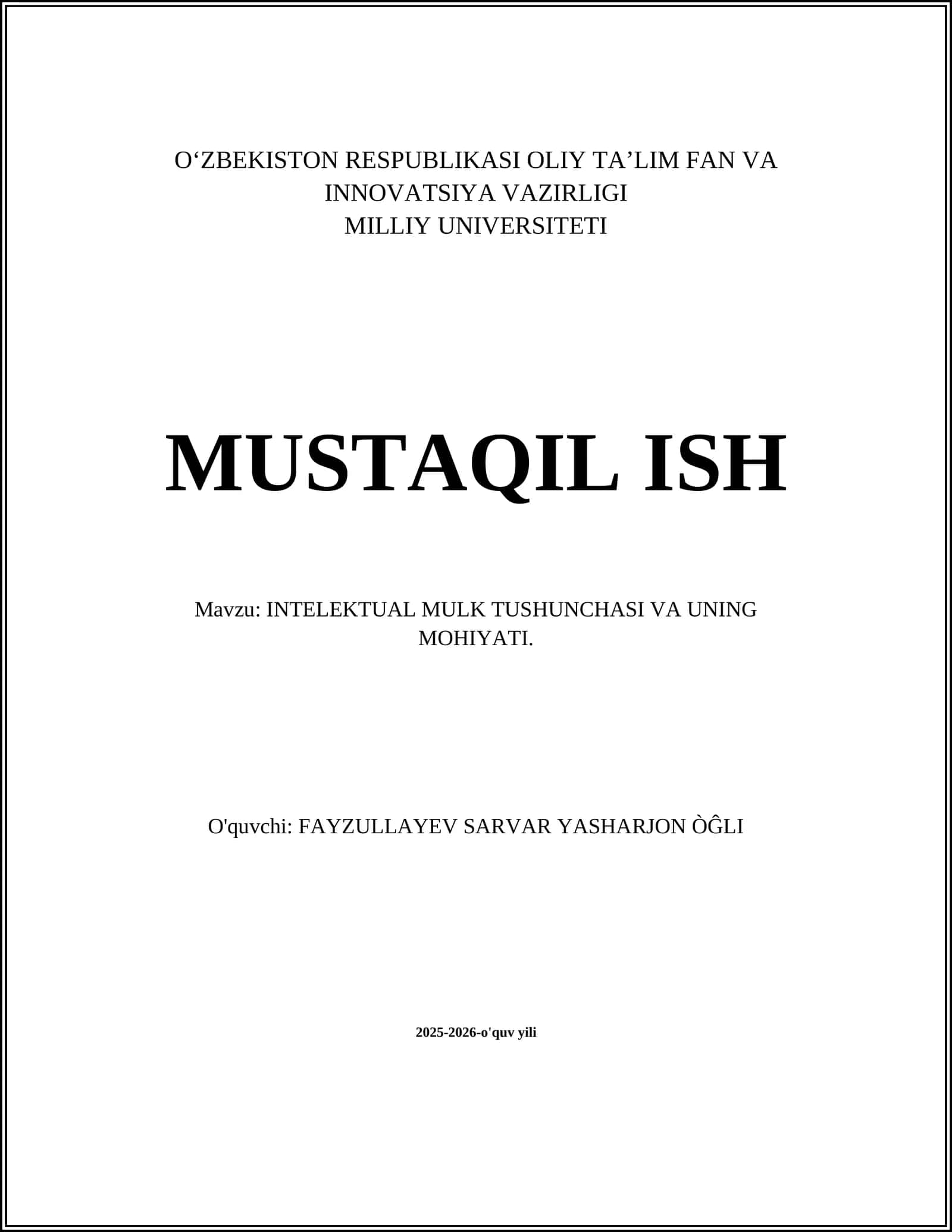 INTELEKTUAL MULK TUSHUNCHASI VA UNING MOHIYATI