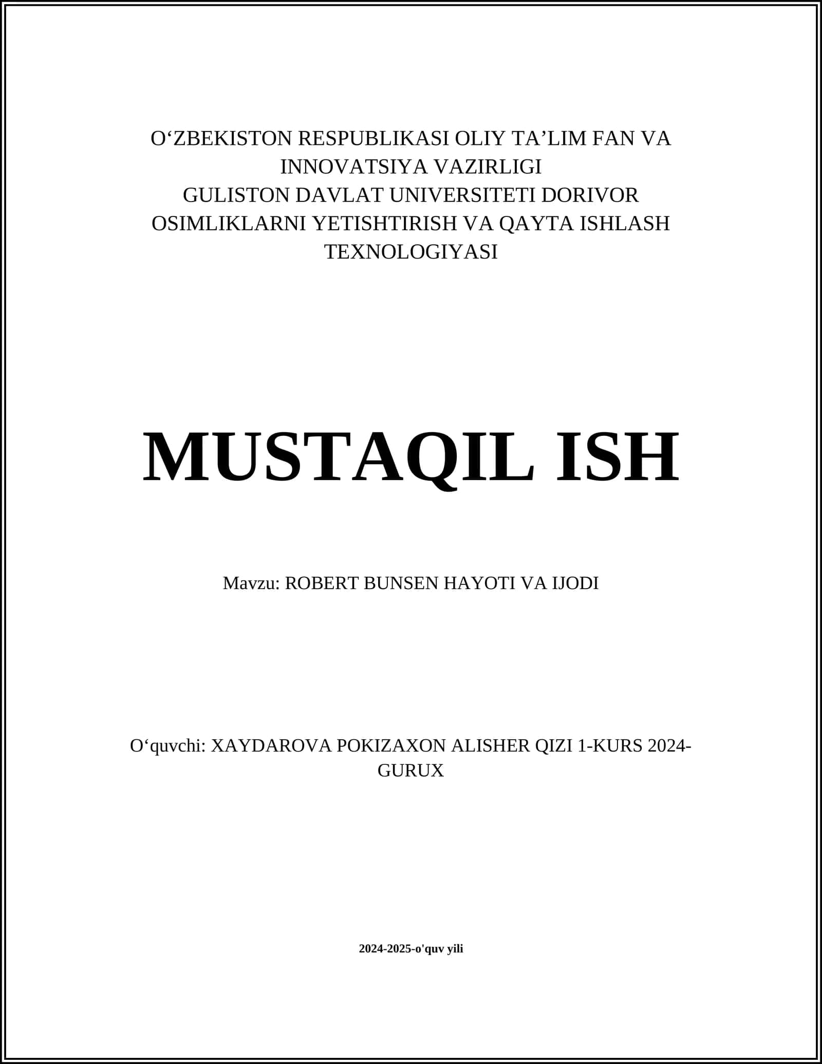 ROBERT BUNSEN HAYOTI VA IJODI