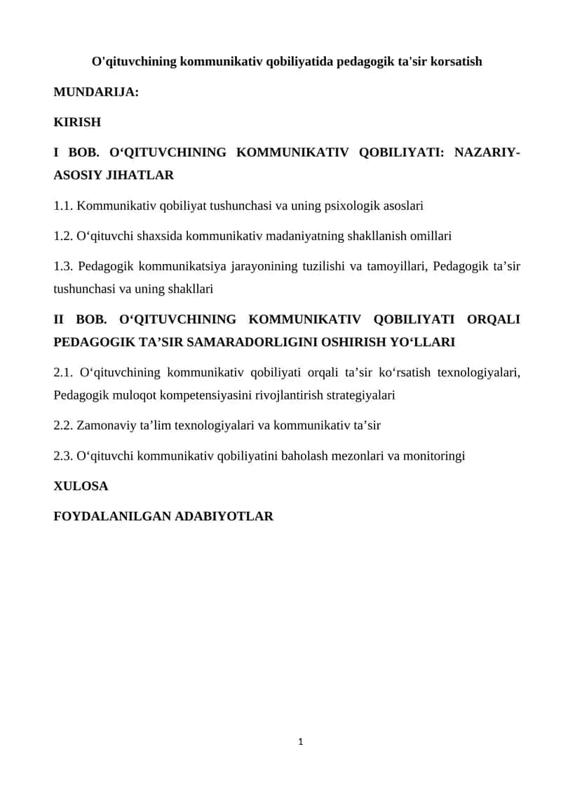 O'qituvchining kommunikativ qobiliyatida pedagogik ta'sir korsatish