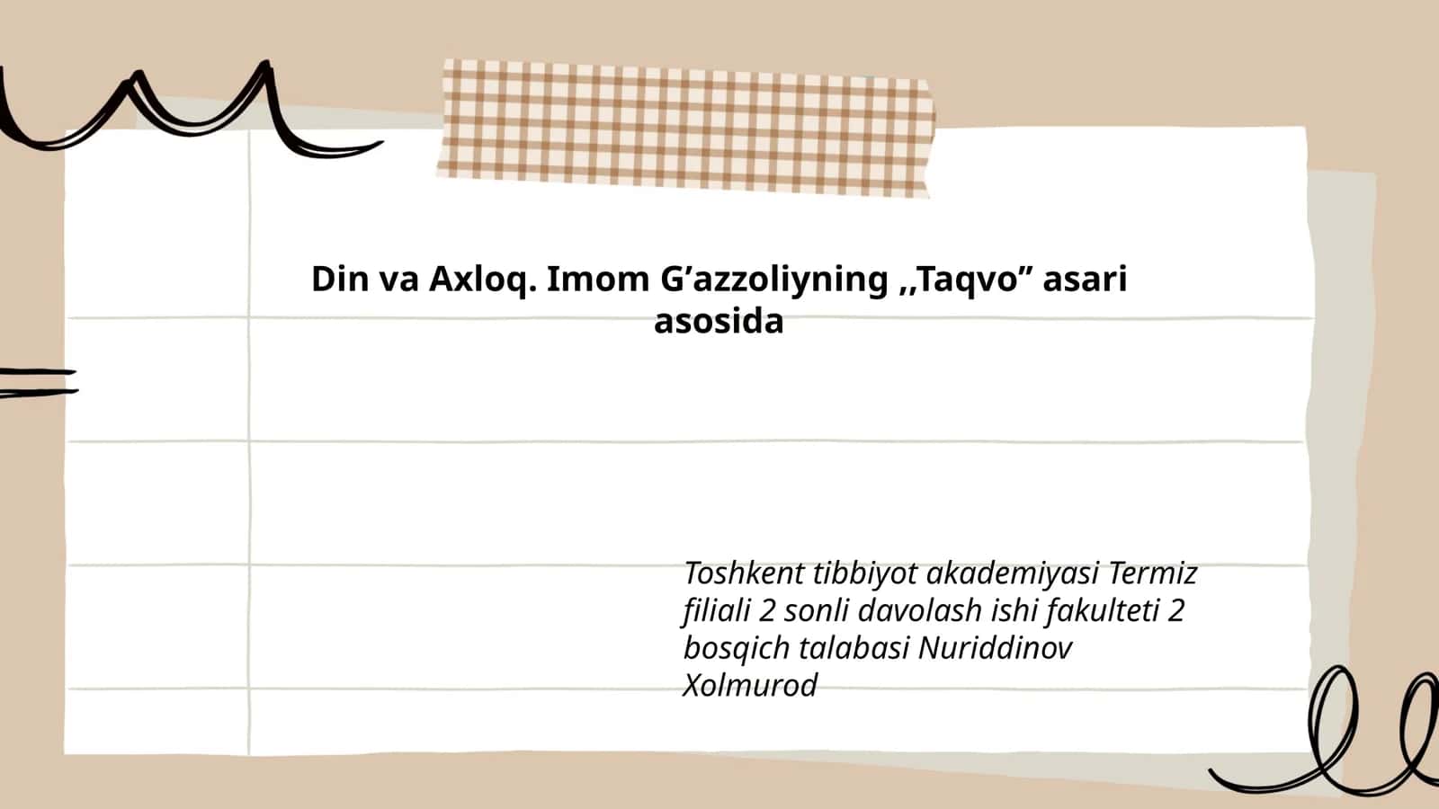 Din va Axloq. Imom Gʼazzoliyning,,Taqvoʼʼ asari asosida