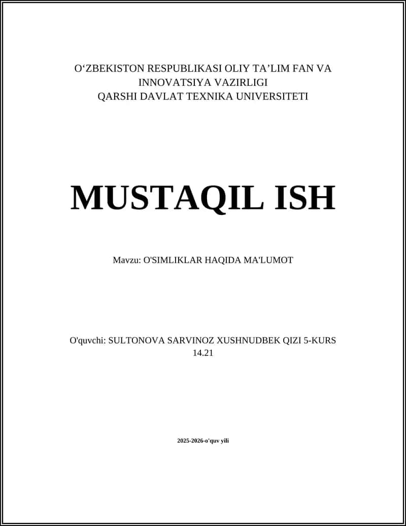 O'SIMLIKLAR HAQIDA MA'LUMOT