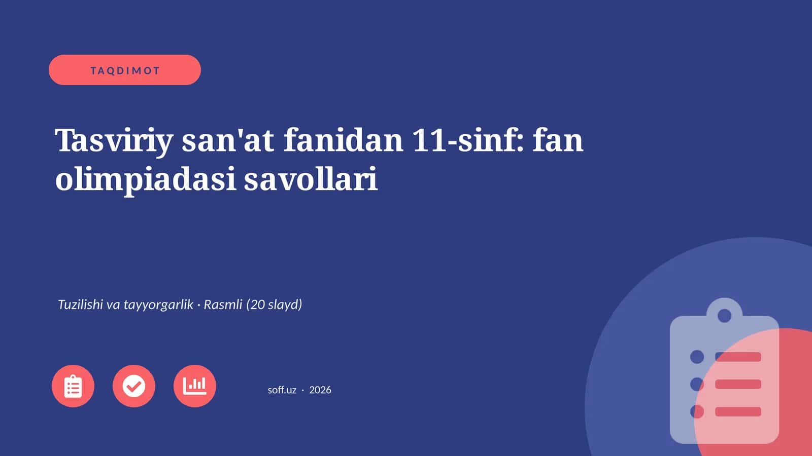Tasviriy san'at fanidan 11-sinf: fan olimpiadasi savollari