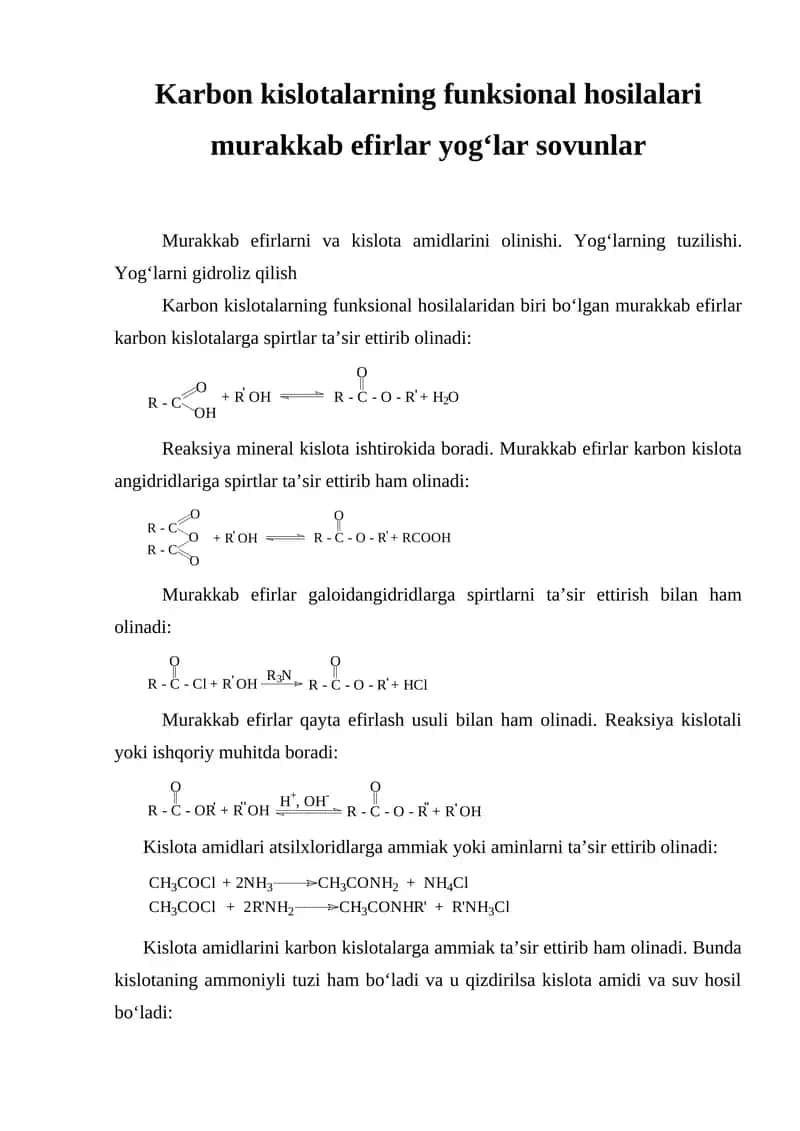 Karbon kislotalarning funksional hosilalari