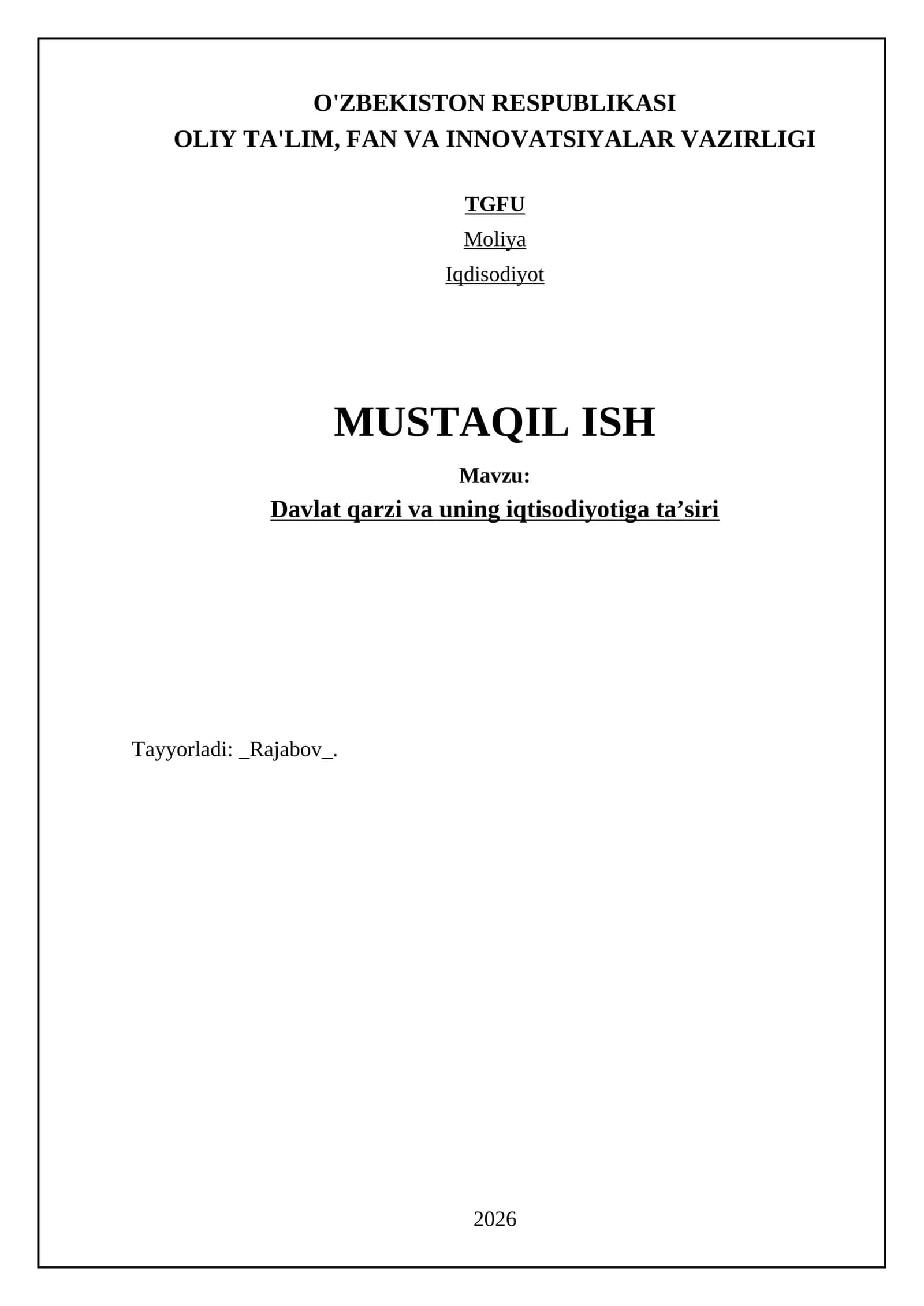 Davlat qarzi va uning iqtisodiyotiga taʼsiri