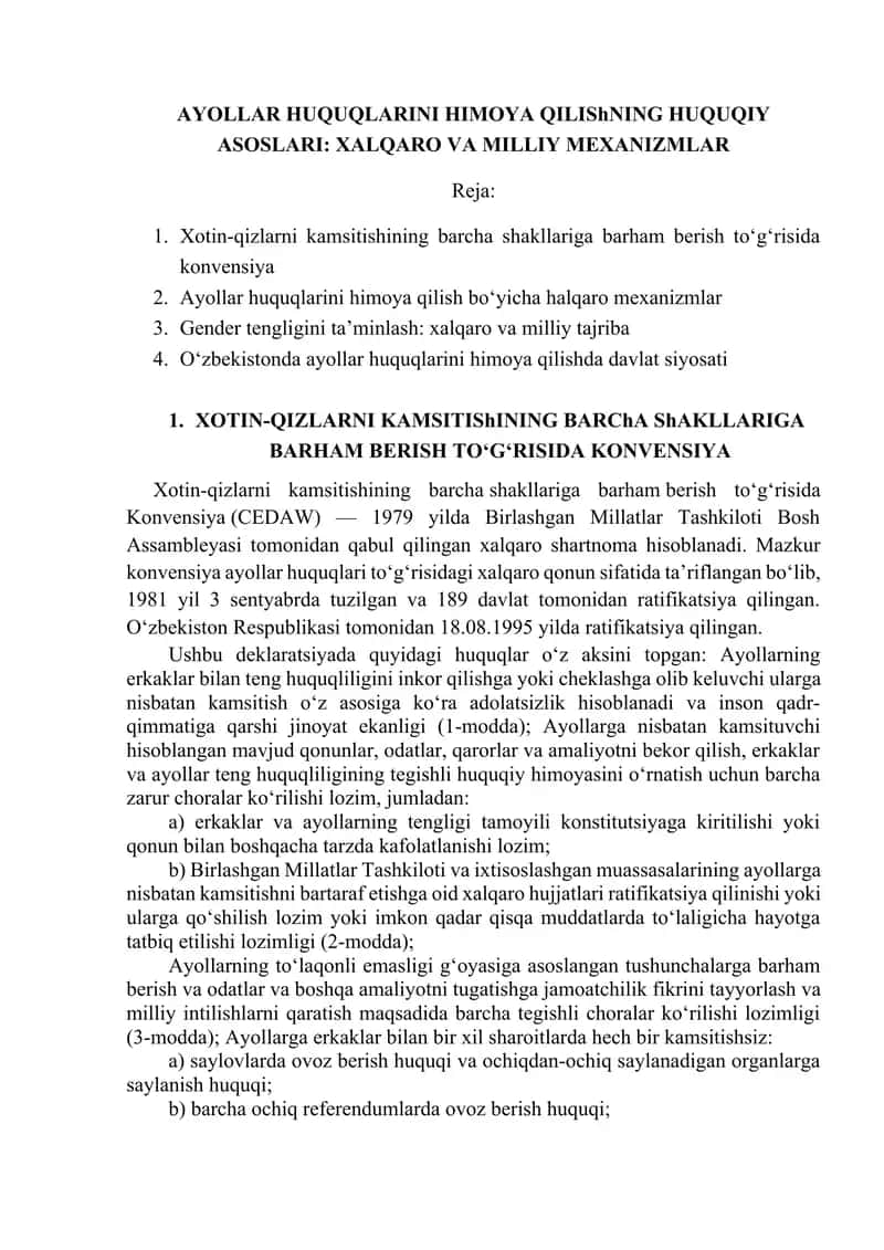 Xotin-qizlarni kamsitishining barxam shakllariga barham berish to‘g‘risida Konvensiya