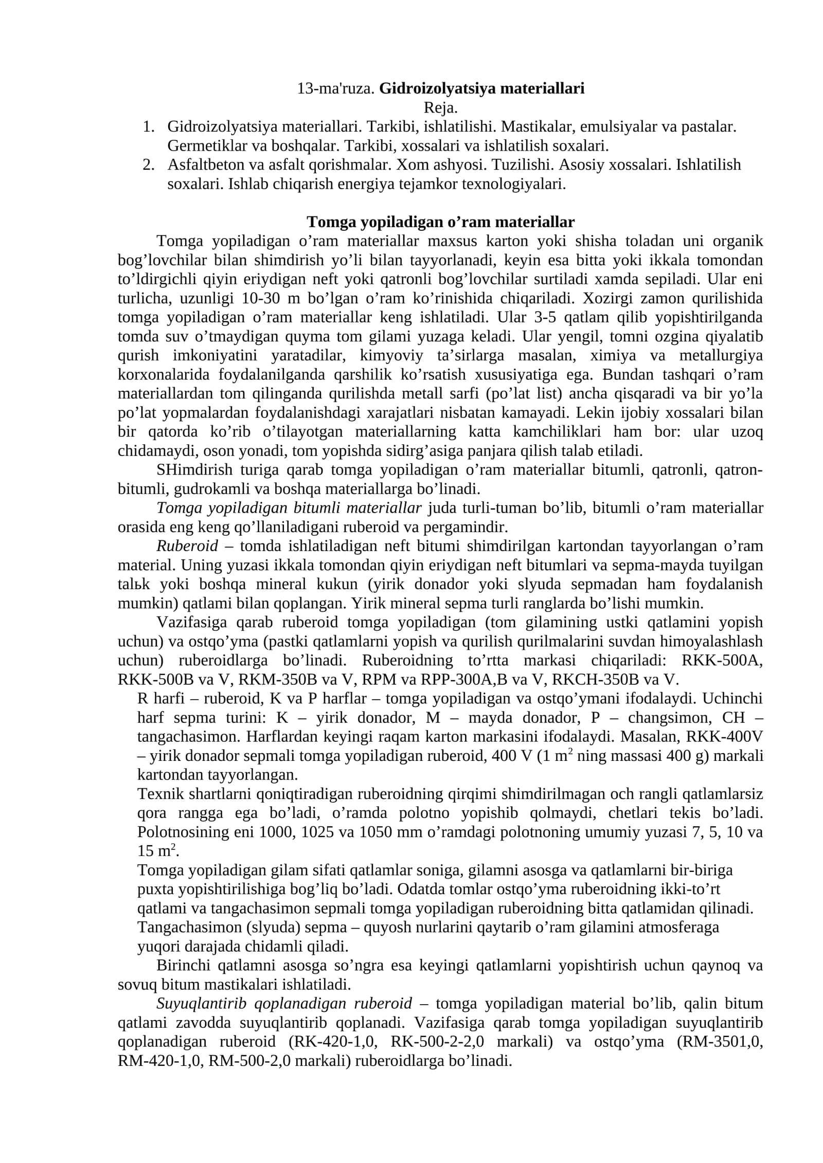 Tomga yopiladigan o’ram materiallar
