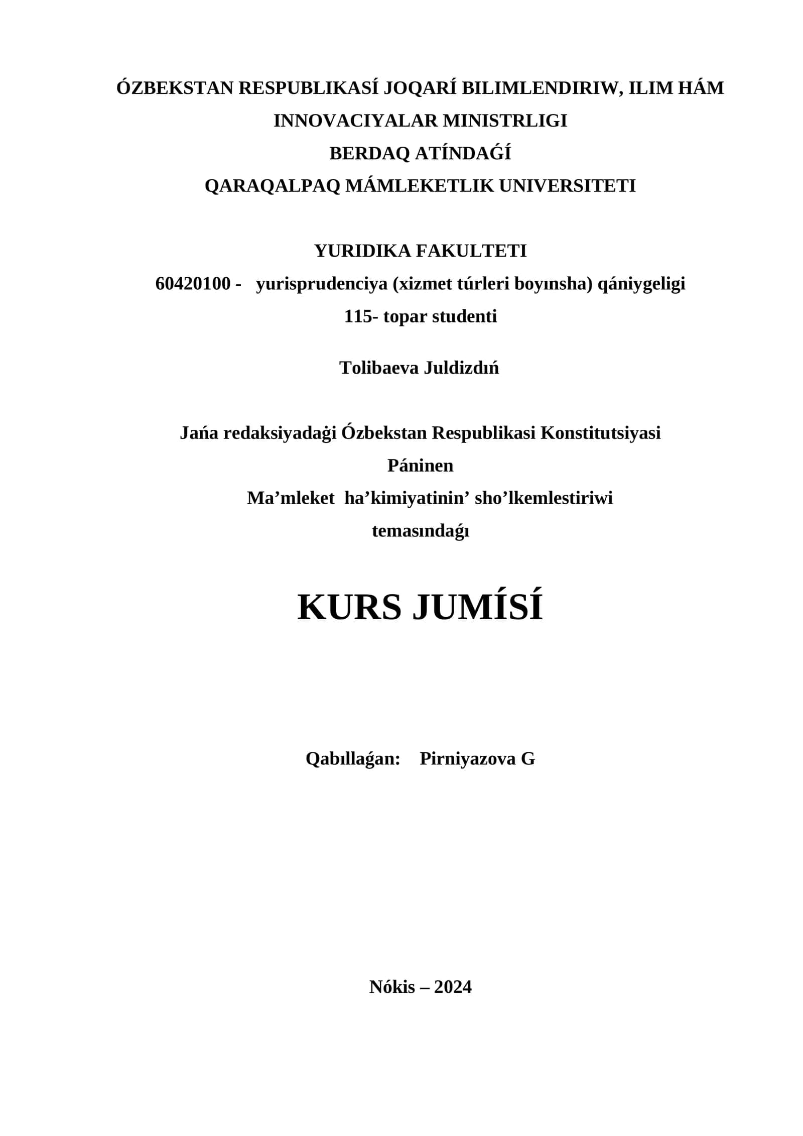 Ma’mleket ha’kimiyatinin’ sho’lkemlestiriwi