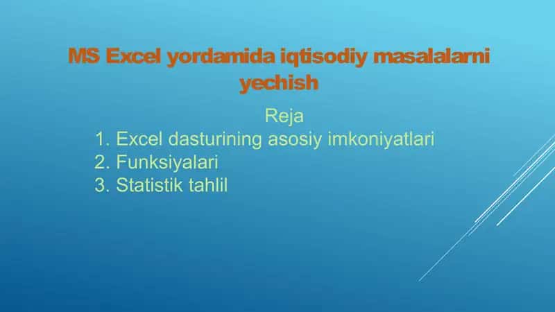 MS Excel yordamida iqtisodiy masalalarni yechish