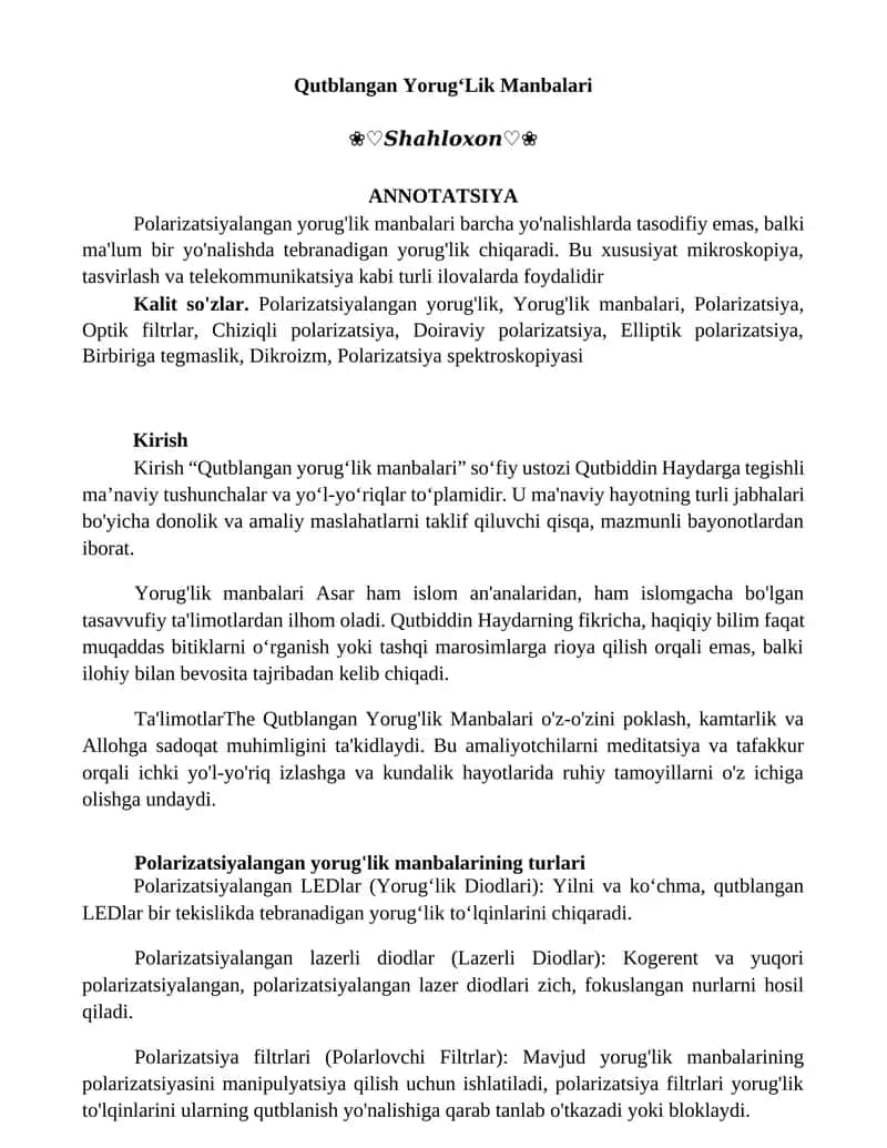 Qutblangan YorugʻLik Manbalari