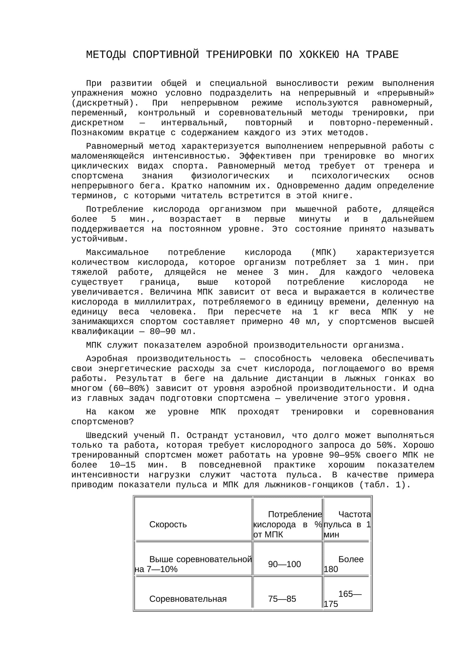 МЕТОДЫ СПОРТИВНОЙ ТРЕНИРОВКИ ПО ХОККЕЮ НА ТРАВЕ
