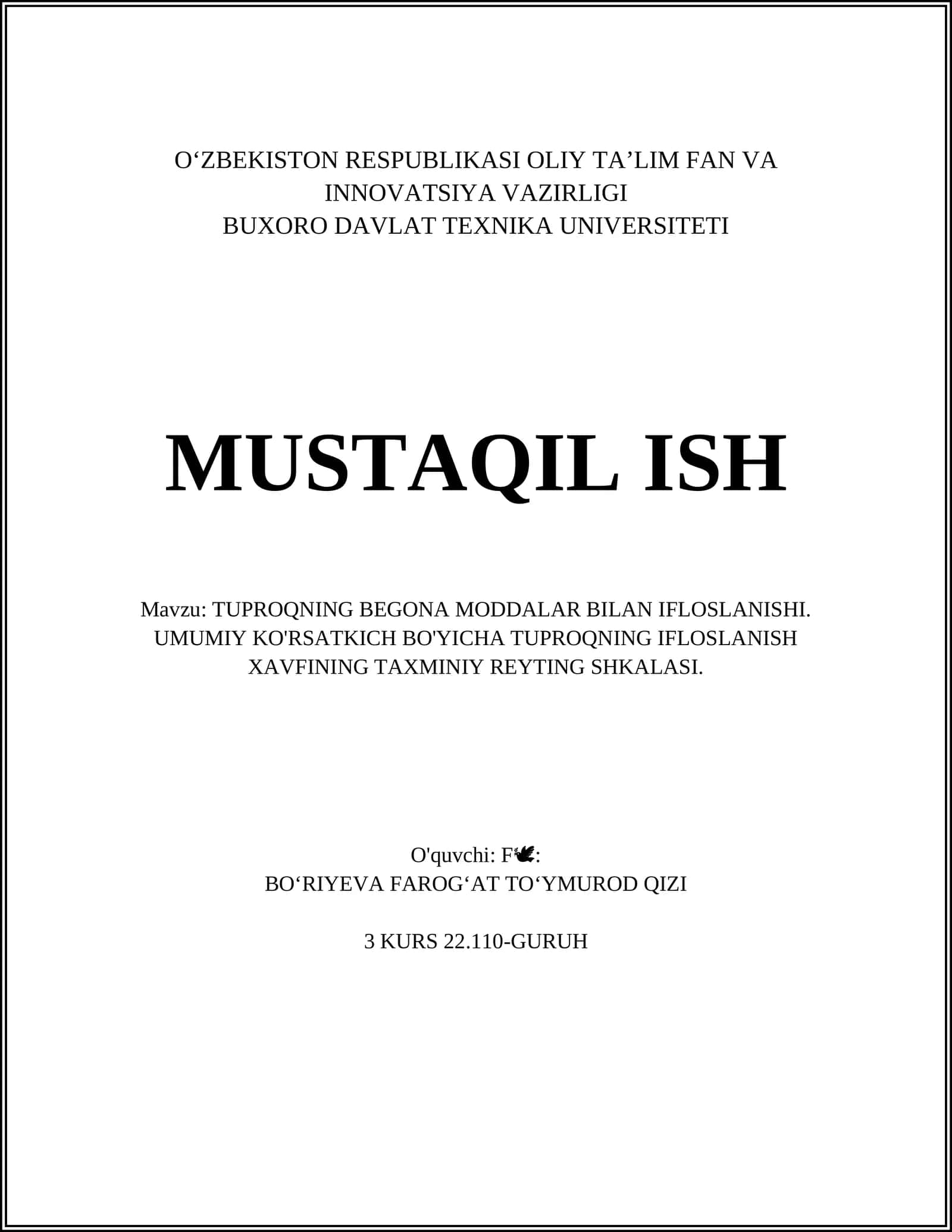 TUPROQNING BEGONA MODDALAR BILAN IFLOSLANISHI