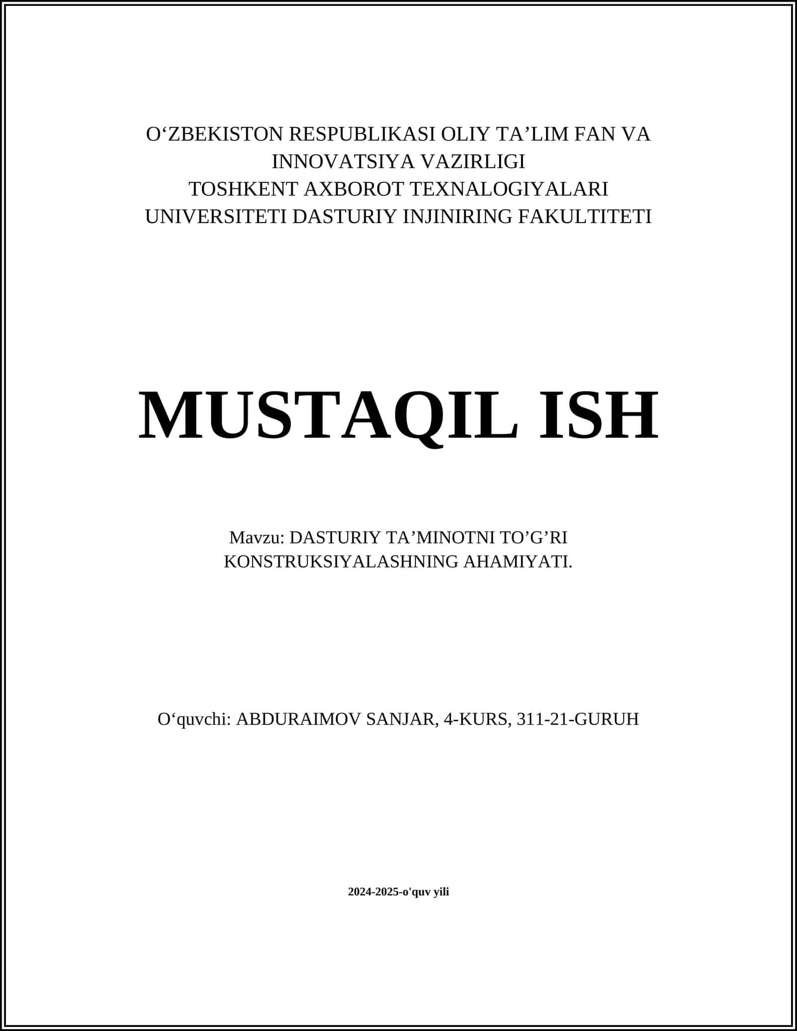 Dasturiy ta’minot arxitekturasi