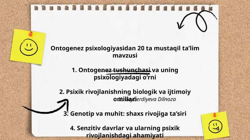 Ontogenez psixologiyasidan 20 ta mustaqil ta’lim mavzusi