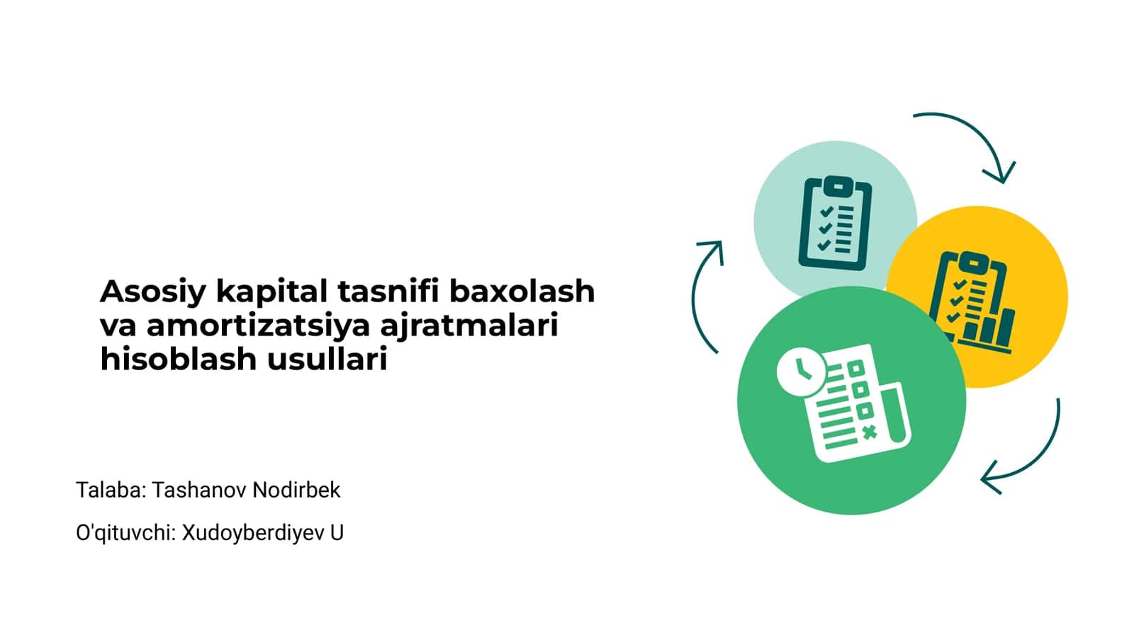 Asosiy kapital tasnifi baxolash va amortizatsiya ajratmalari hisoblash usullari